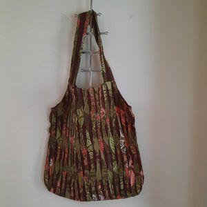 Cotton Handbag Tote Green Dark Brown Coral Shoulder Bag